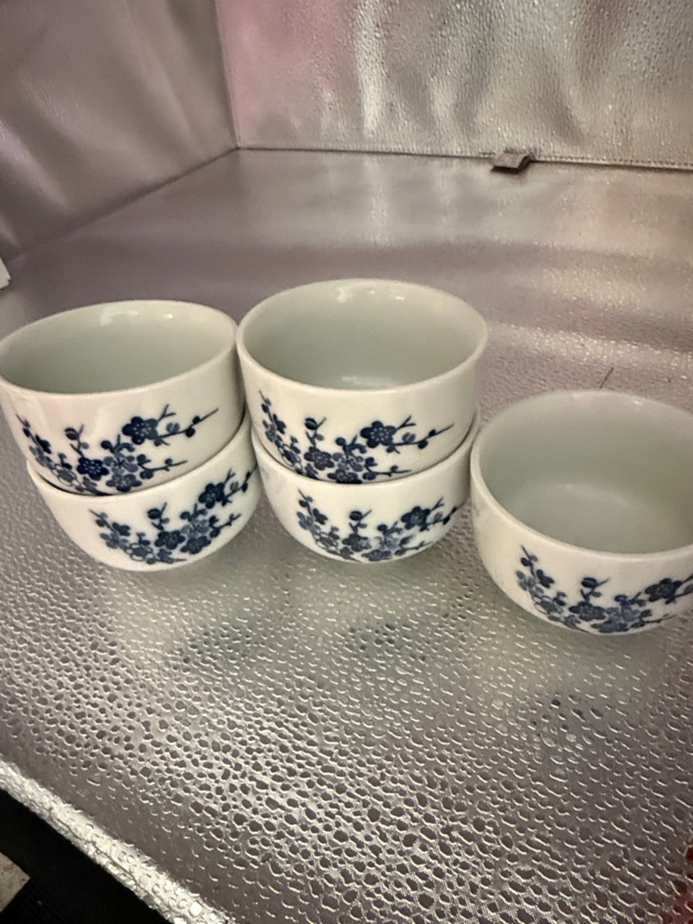 Vintage Japanese Cherry Blossom Porcelain Sake or Tea Cups set of 5